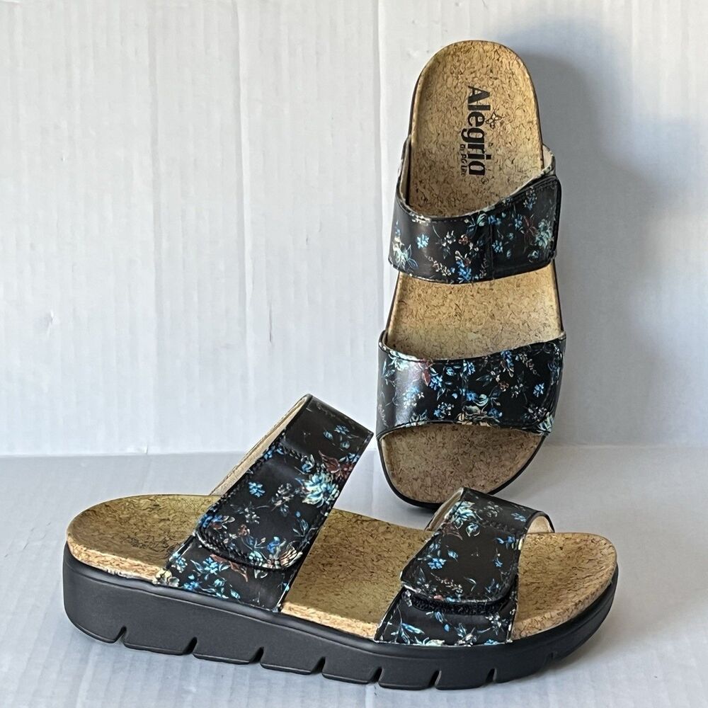 ALEGRIA RUBIE SANDALS VEGAN LEATHER DOUBLE ADJUSTABLE STRAPS SLIDES EU 39 US 9